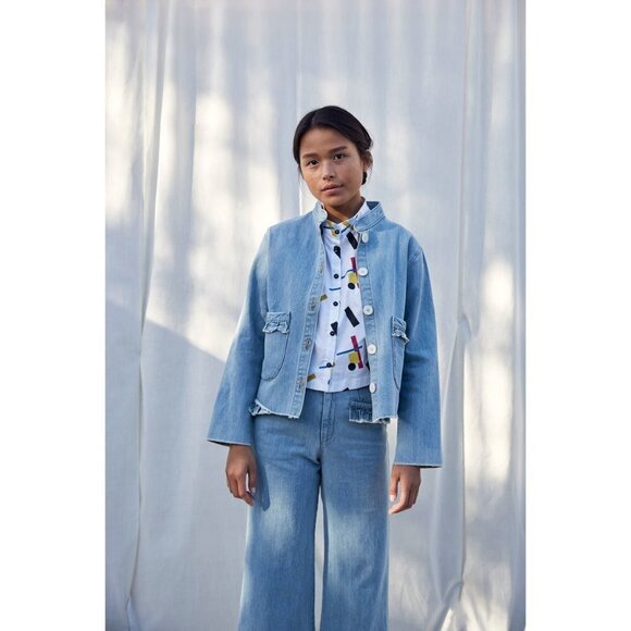 Women's SELVA NEGRA Size S Lucille Jacket, Sea Salt Pockets Ruffle $300 - Picture 14 of 16